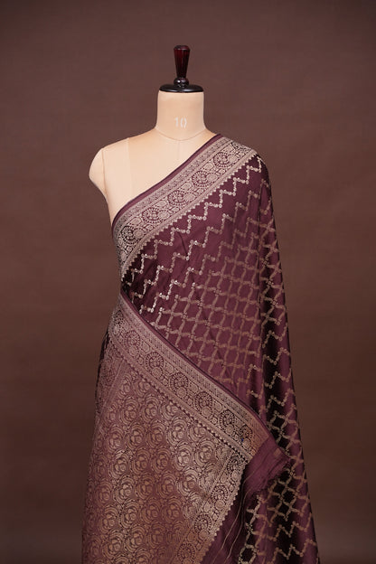 Geometric Mashru Silk Saree - Dark Chcolate