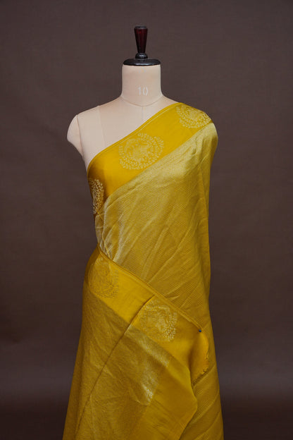 Sunshine Yellow Soft Banarasi Silk Saree with Traditional Elephant Motifs
