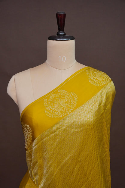 Sunshine Yellow Soft Banarasi Silk Saree with Traditional Elephant Motifs