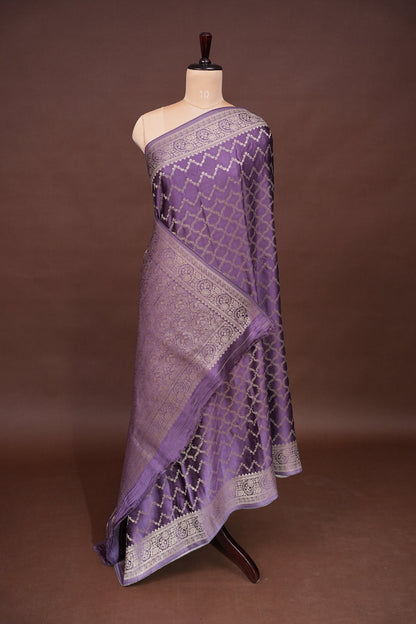 Geometric Mashru Silk Saree - Lilac