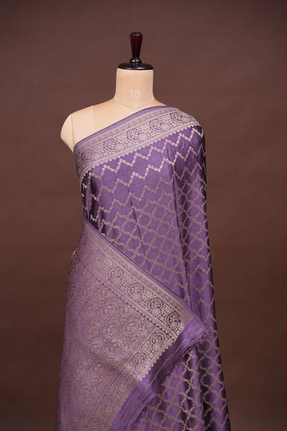 Geometric Mashru Silk Saree - Lilac