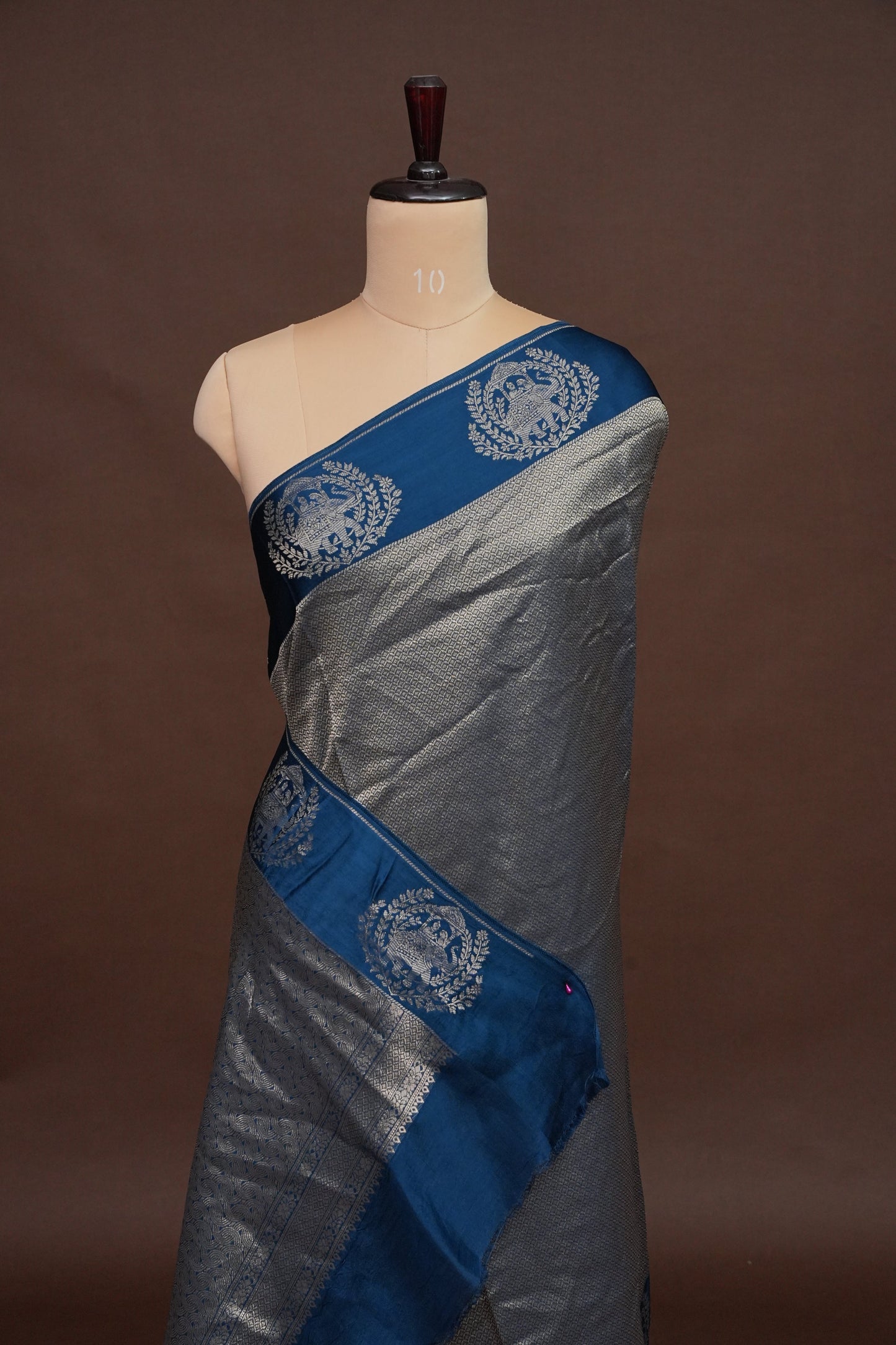 Peacock Blue Soft Banarasi Silk Saree with Traditional Elephant Motifs