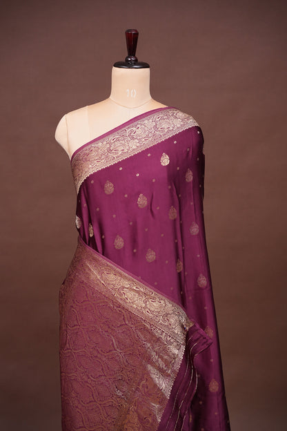 Banarasi Mashru Silk Saree - Burgandy