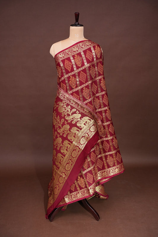 Bandhini Garchola Modal Silk Saree - Maroon