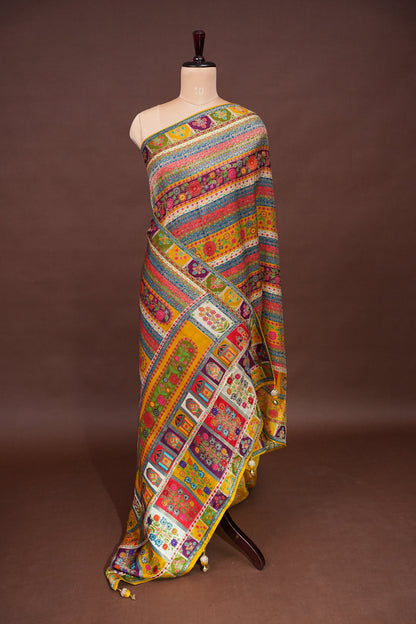 Kashmiri Pashmina Story Telling Banarasi Saree - Multicolor on Yellow