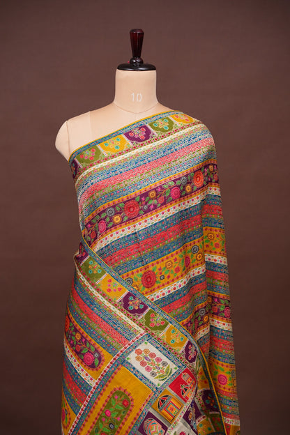 Kashmiri Pashmina Story Telling Banarasi Saree - Multicolor on Yellow