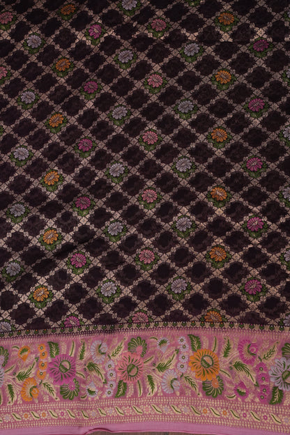 Banarasi Georgette Silk Saree - Coffee & Pink