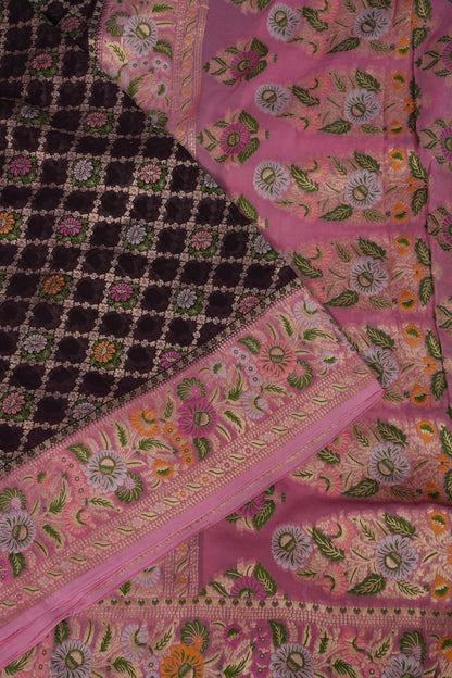 Banarasi Georgette Silk Saree - Coffee & Pink