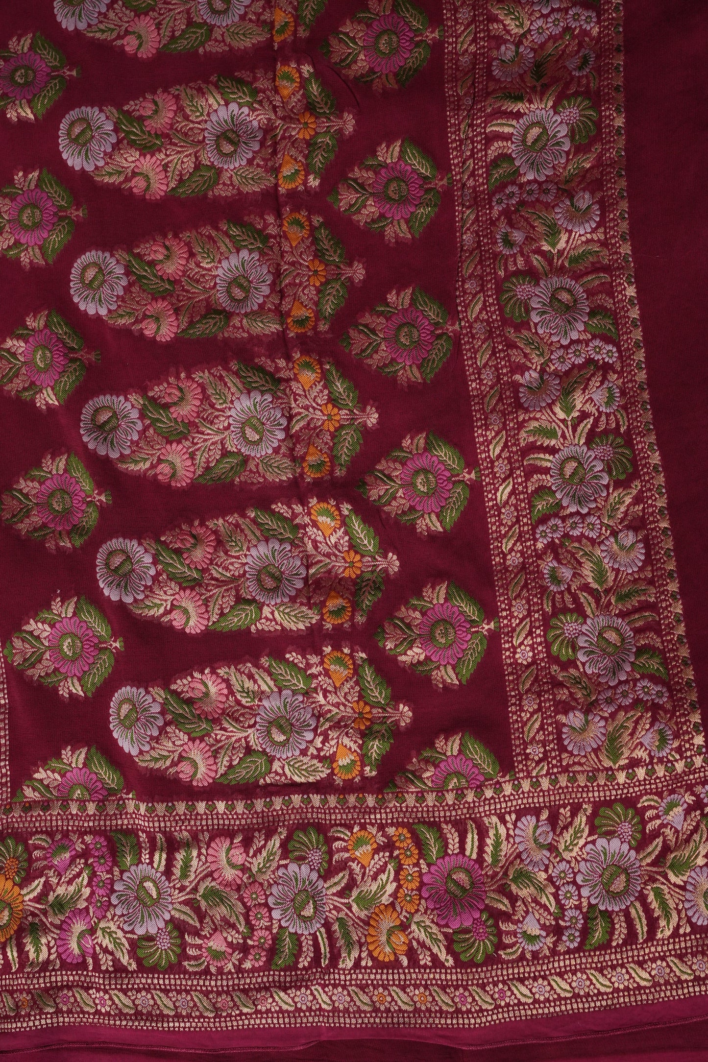 Banarasi Georgette Silk Saree - Nude & Maroon