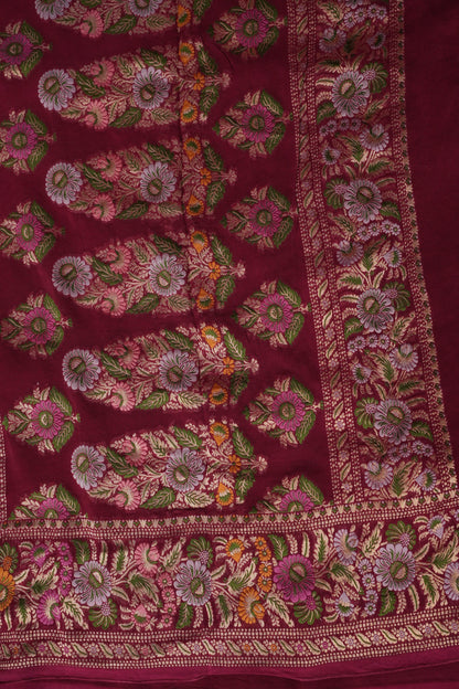 Banarasi Georgette Silk Saree - Nude & Maroon