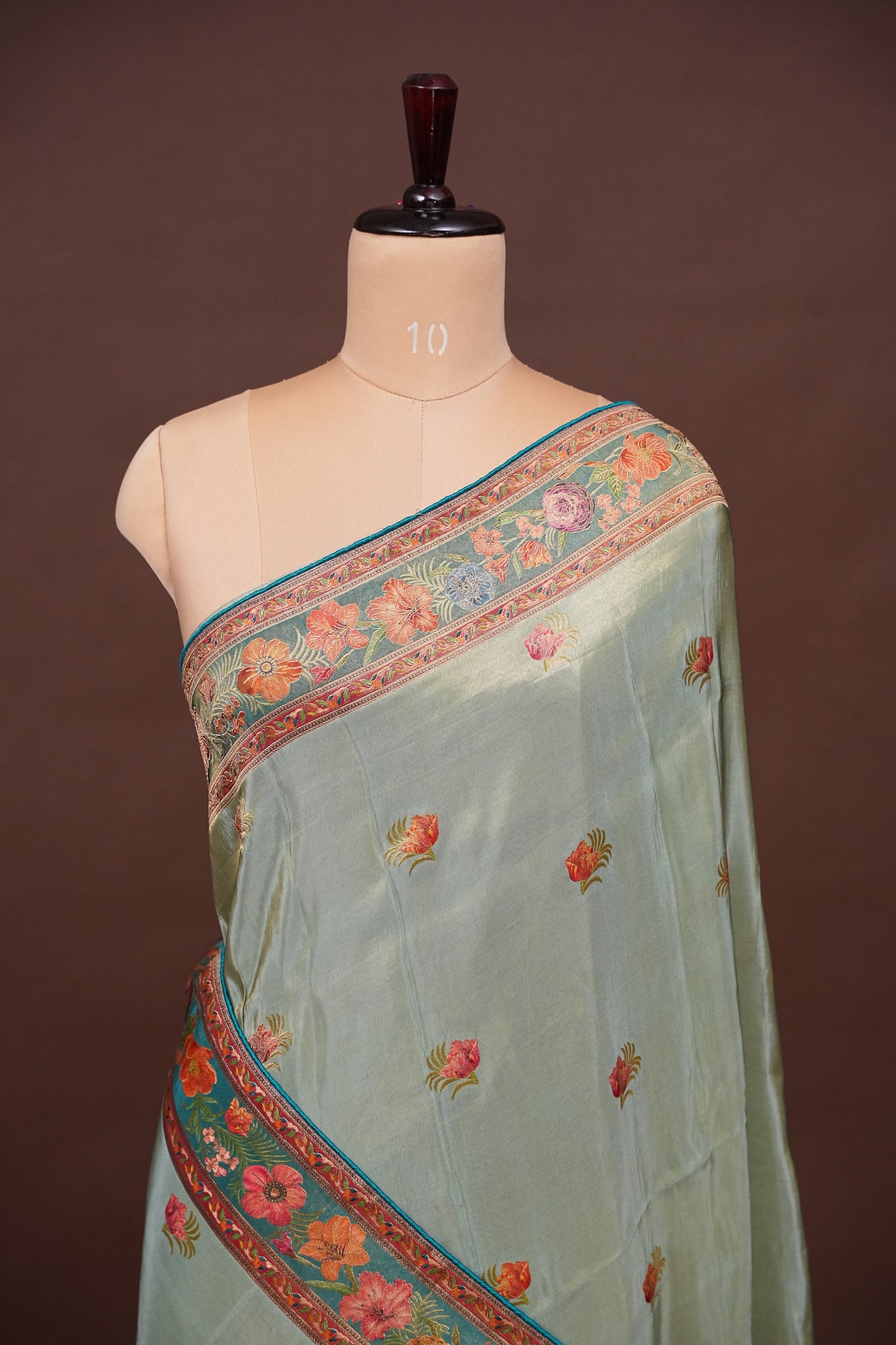 Kashmiri Pashmina Mellow Tissue Banarasi Saree - Teal Green