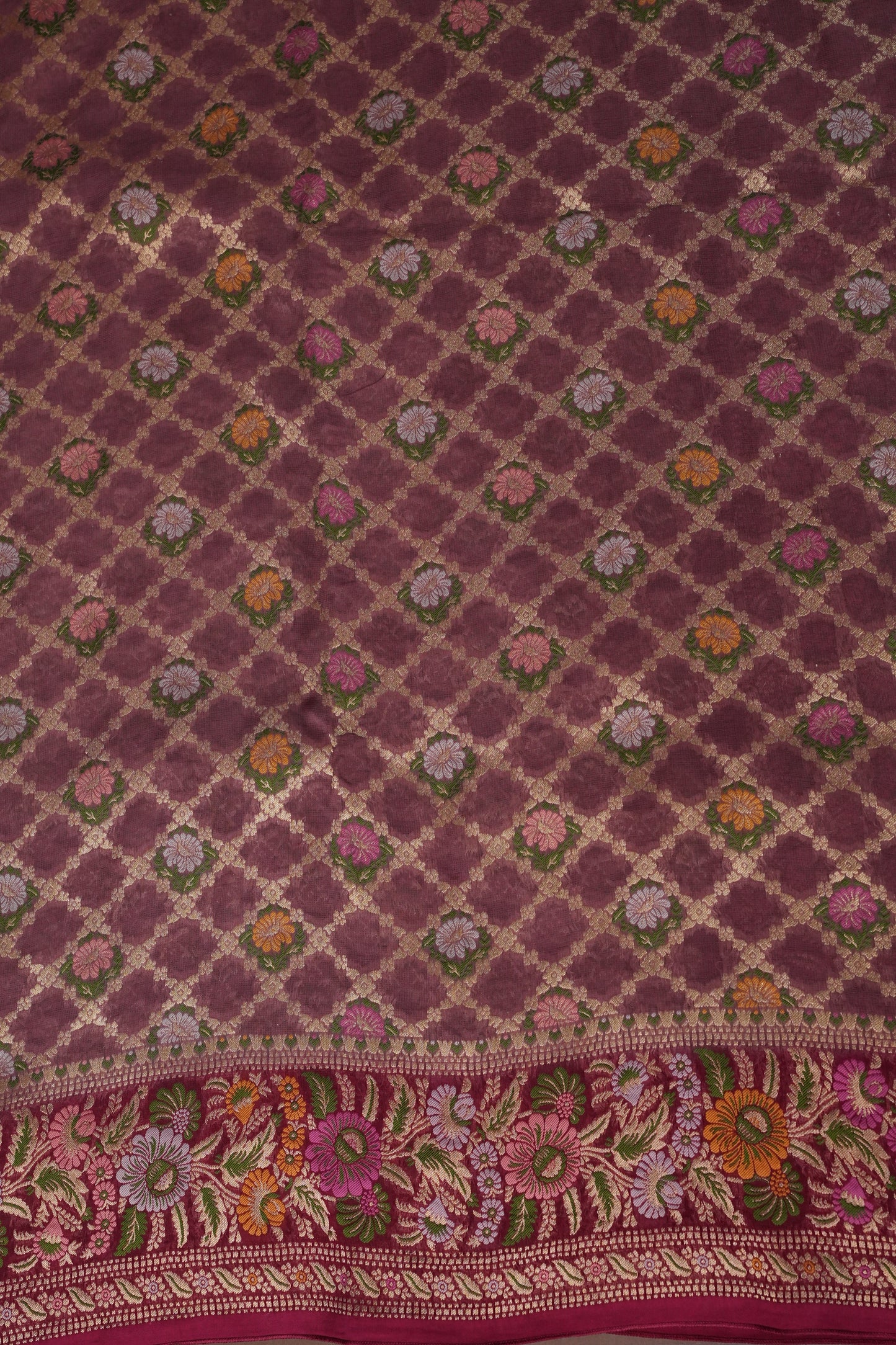 Banarasi Georgette Silk Saree - Nude & Maroon