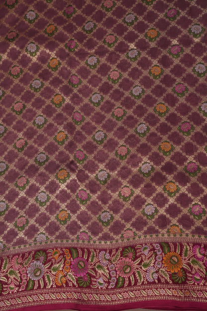 Banarasi Georgette Silk Saree - Nude & Maroon