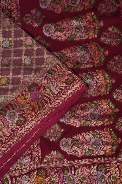 Banarasi Georgette Silk Saree - Nude & Maroon