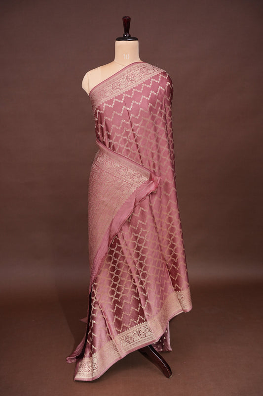 Geometric Mashru Silk Saree - Mauve Pink