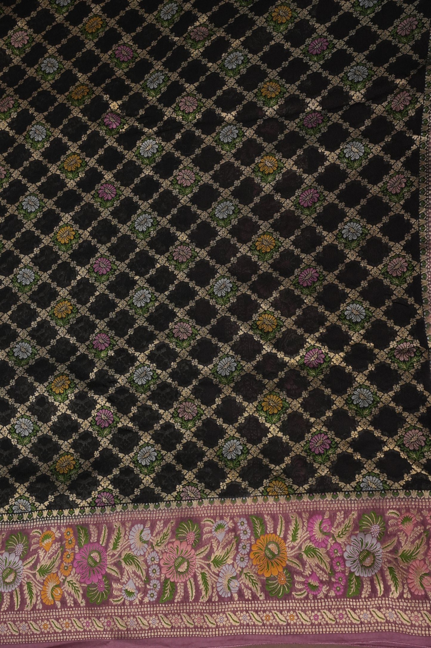 Banarasi Georgette Silk Saree - Black & Mauve Pink