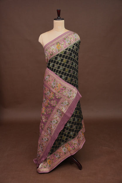 Banarasi Georgette Silk Saree - Black & Mauve Pink