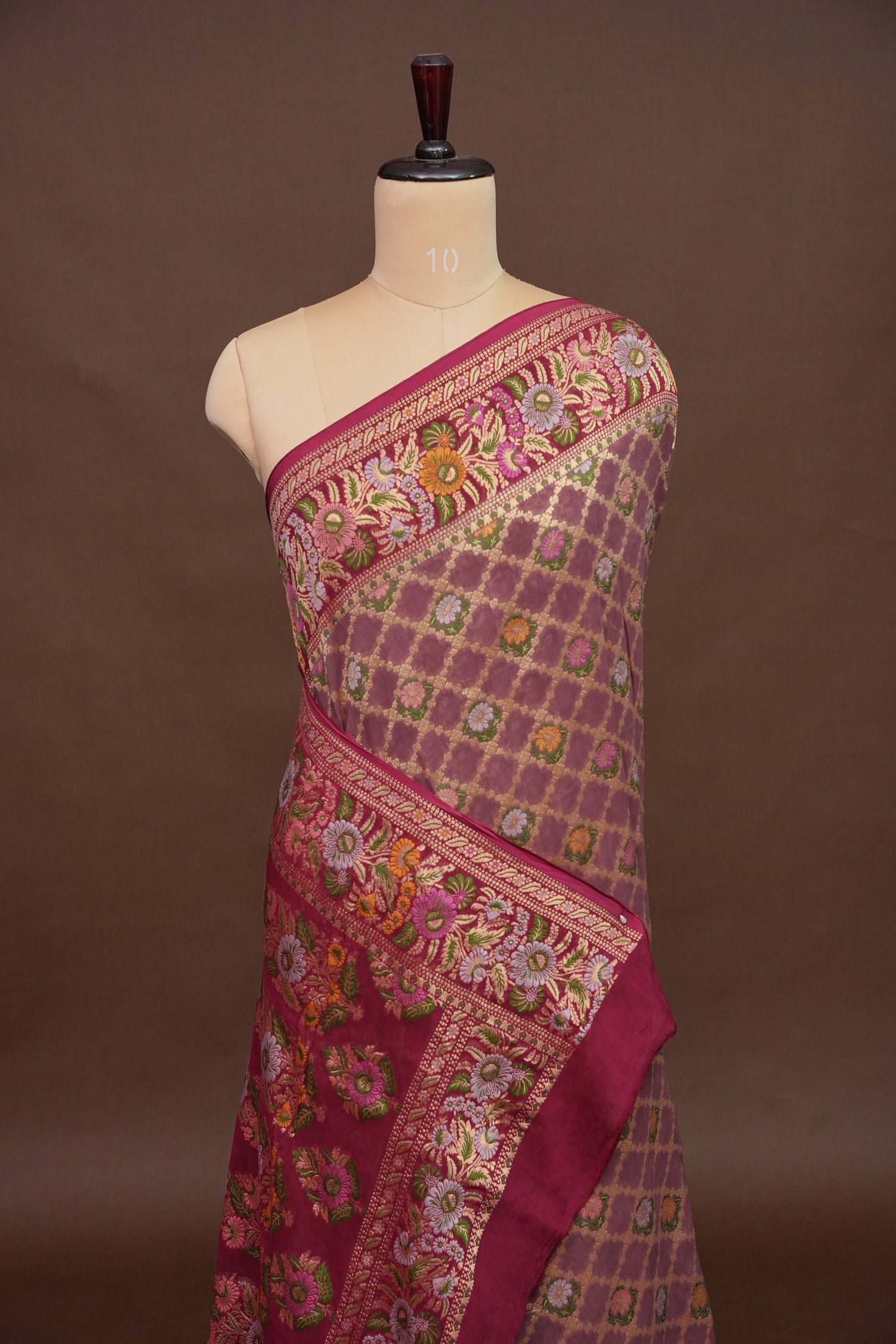 Banarasi Georgette Silk Saree - Nude & Maroon