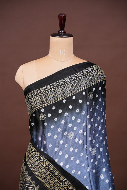 Pure Gajji Silk Bandhini Saree - Grey