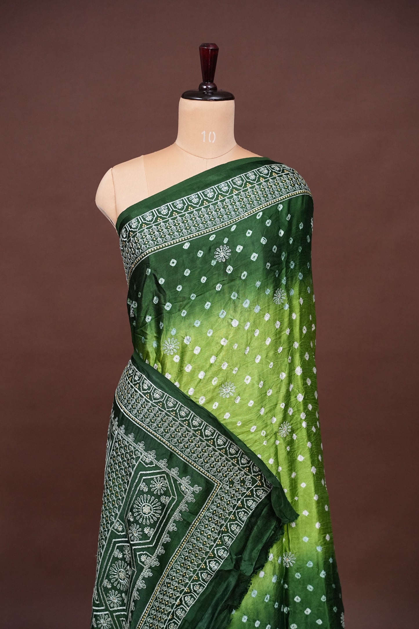 Pure Gajji Silk Bandhini Saree - Green