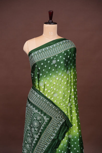 Pure Gajji Silk Bandhini Saree - Green