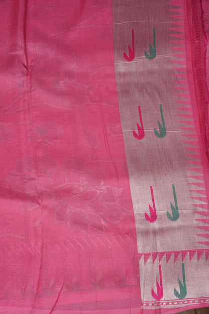 Candy Pink Pure Tussar Tissue Georgette Brocade Handloom Banarasi Saree