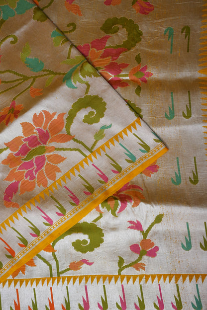 Mustard Yellow Pure Tussar Tissue Georgette Brocade Handloom Banarasi Saree