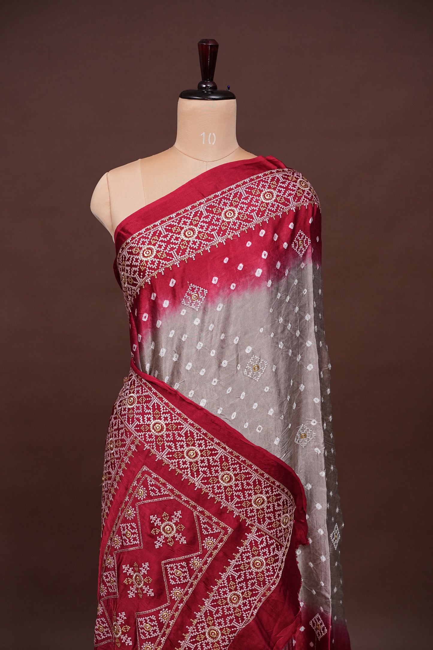 Pure Gajji Silk Bandhini Saree - Light Brown