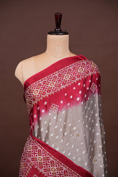 Pure Gajji Silk Bandhini Saree - Light Brown