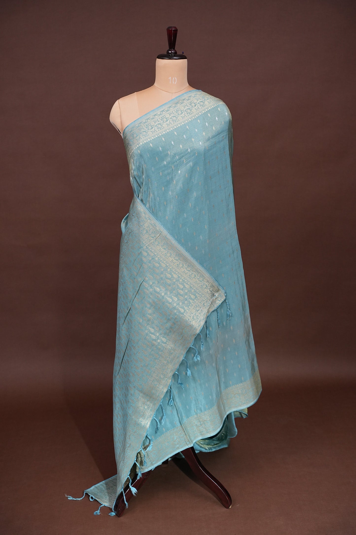 Kashmiri Pashmina Mellow Tissue Banarasi Saree - Aqua Blue