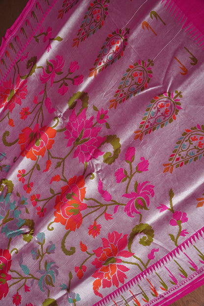 Pure Tussar Tissue Georgette Brocade Handloom Banarasi Saree - Blush Pink
