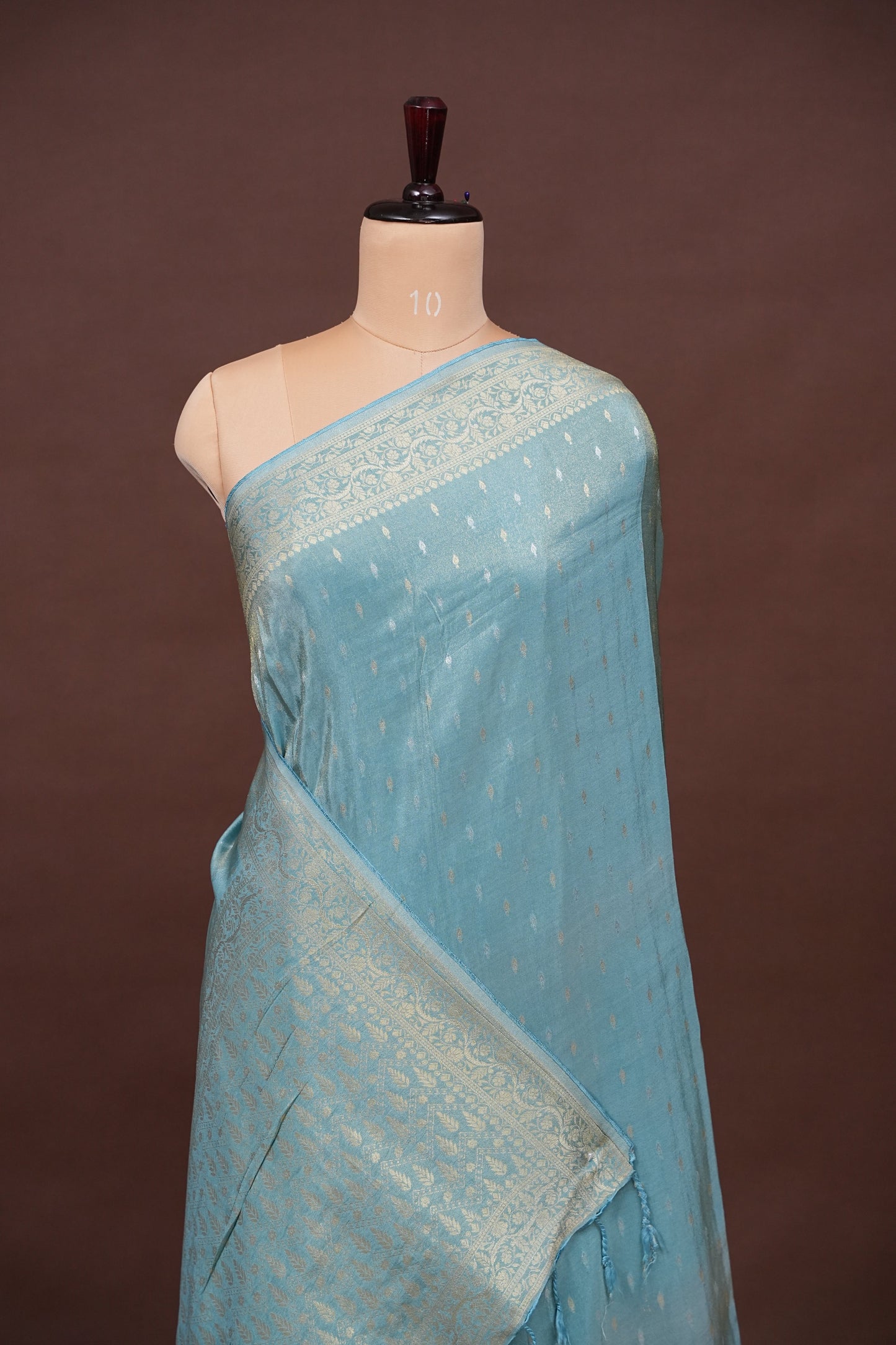 Kashmiri Pashmina Mellow Tissue Banarasi Saree - Aqua Blue