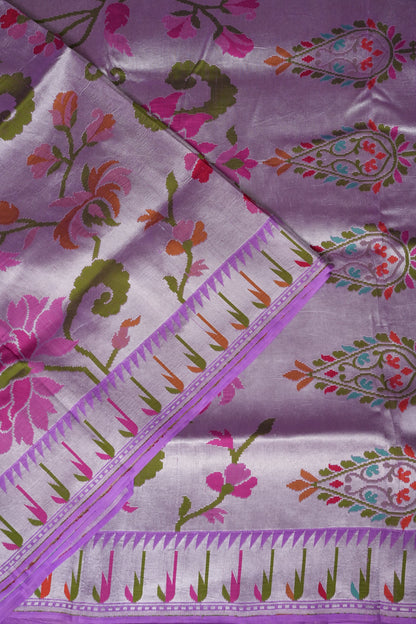 Pure Tussar Tissue Georgette Brocade Handloom Banarasi Saree - Lavender