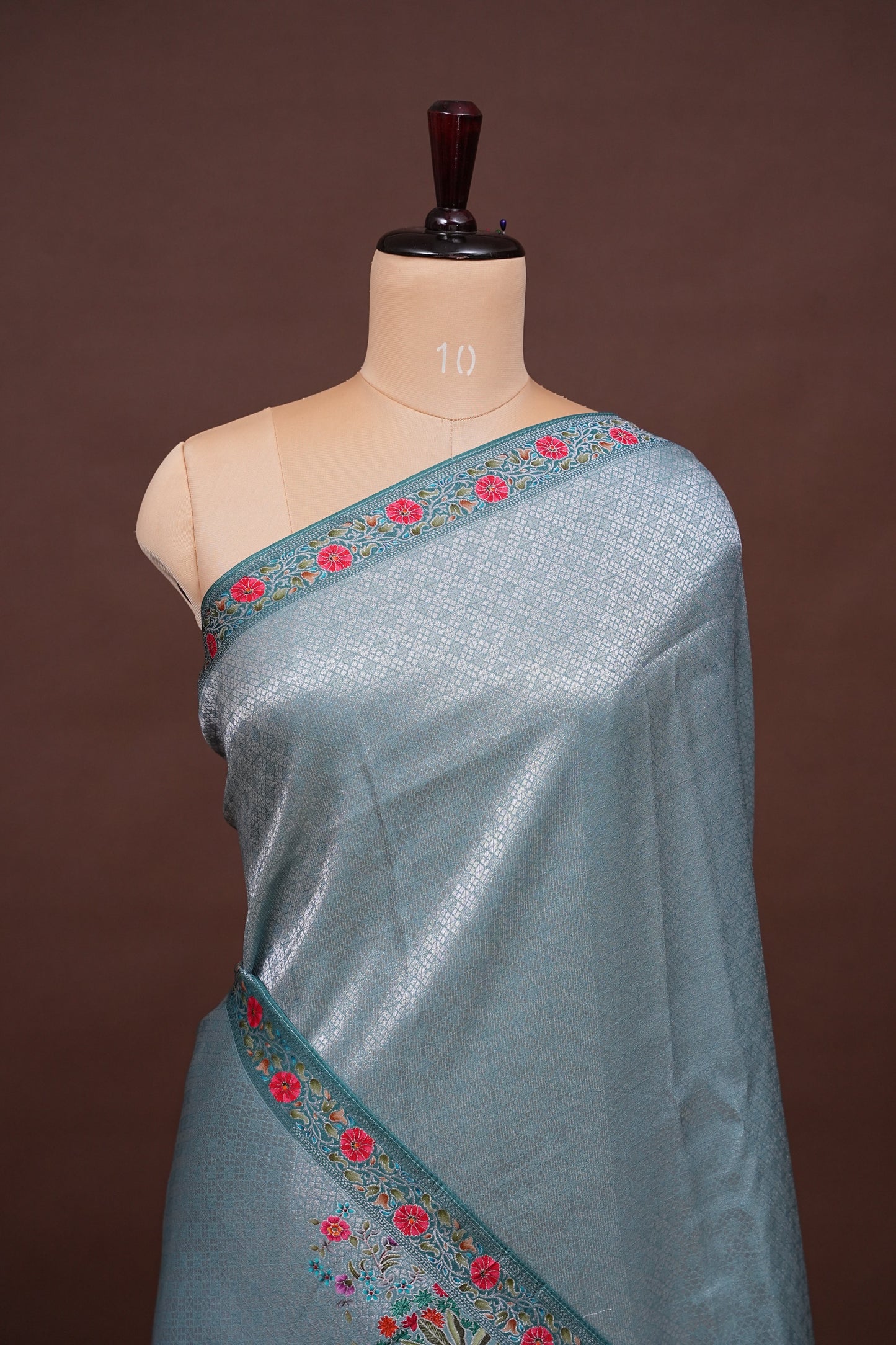 Kashmiri Pashmina Mellow Tissue Banarasi Saree - Aqua Blue