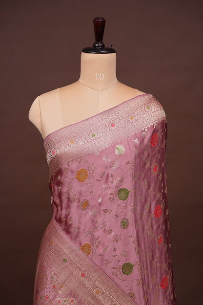 Pure Mashru Silk Saree - Mauve Pink withy Meenakari Jaal Pattern