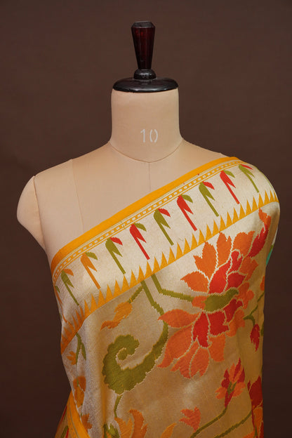 Mustard Yellow Pure Tussar Tissue Georgette Brocade Handloom Banarasi Saree