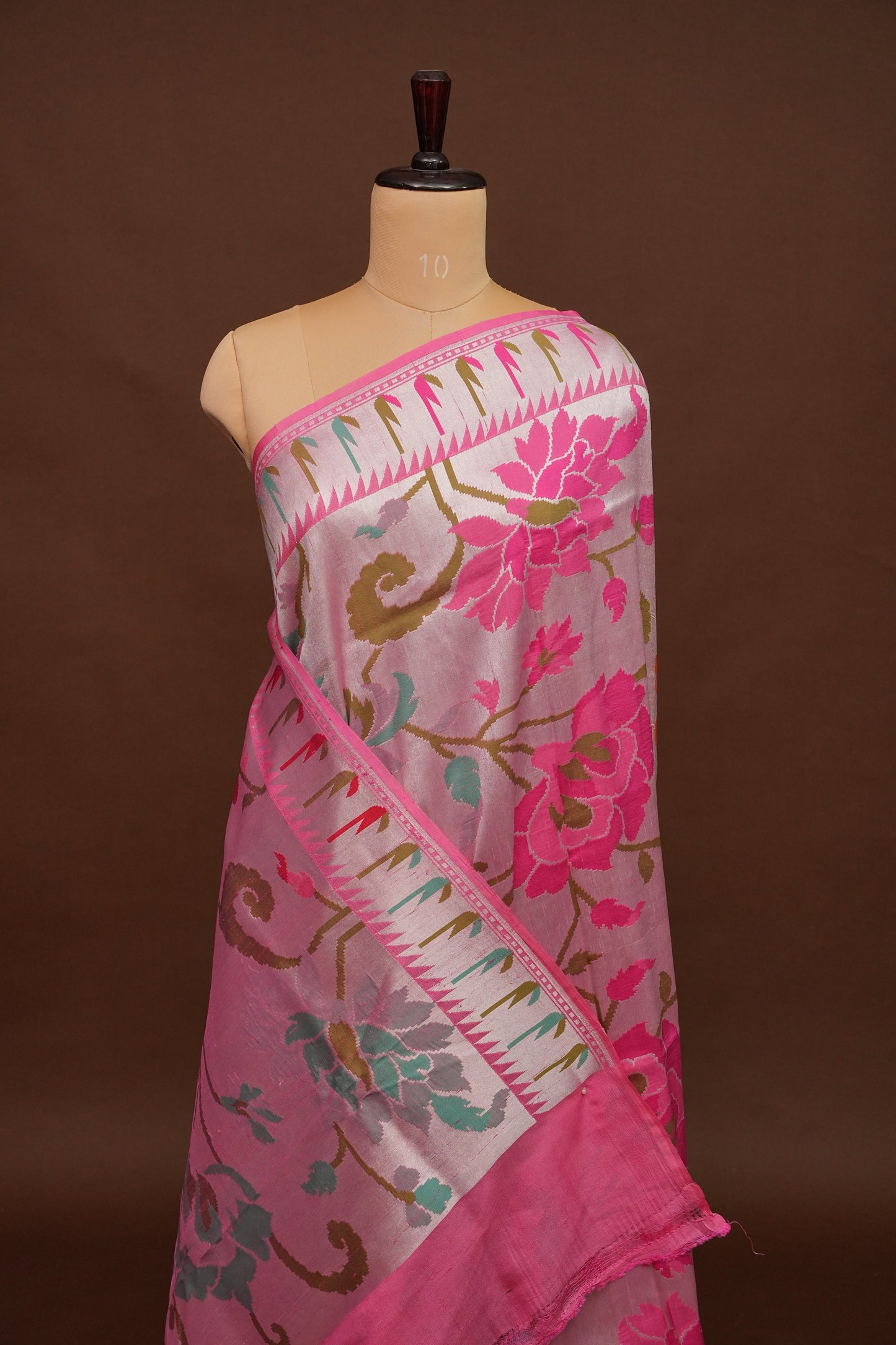 Candy Pink Pure Tussar Tissue Georgette Brocade Handloom Banarasi Saree