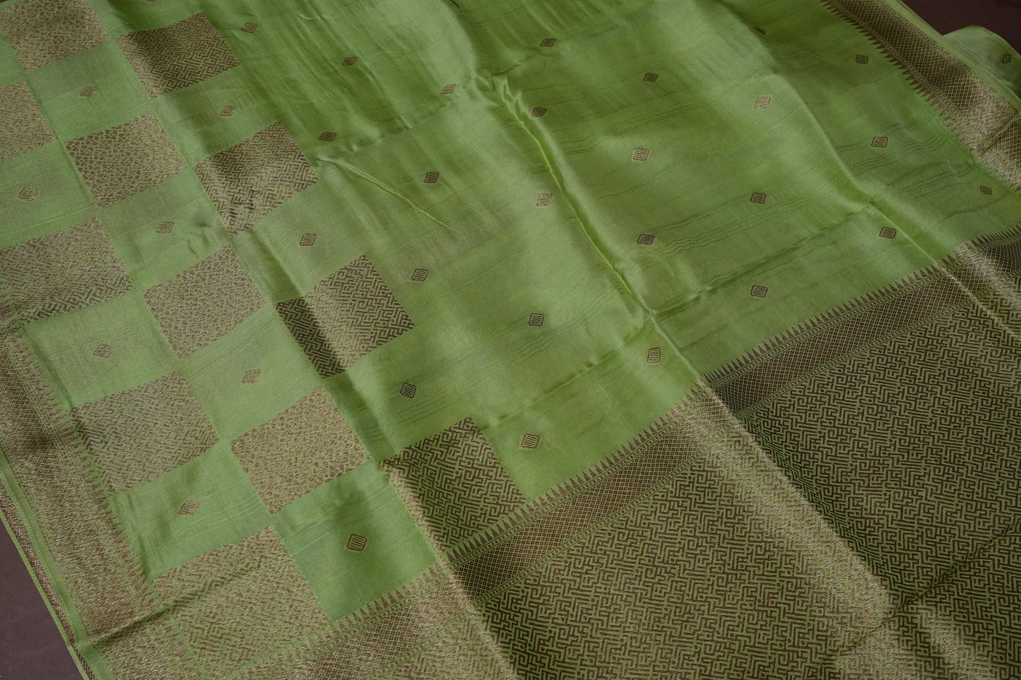 Parrot Green Semi Tussar Raw Silk Saree with Gold Woven Elegance