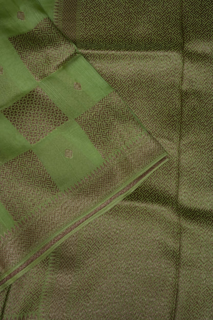 Parrot Green Semi Tussar Raw Silk Saree with Gold Woven Elegance