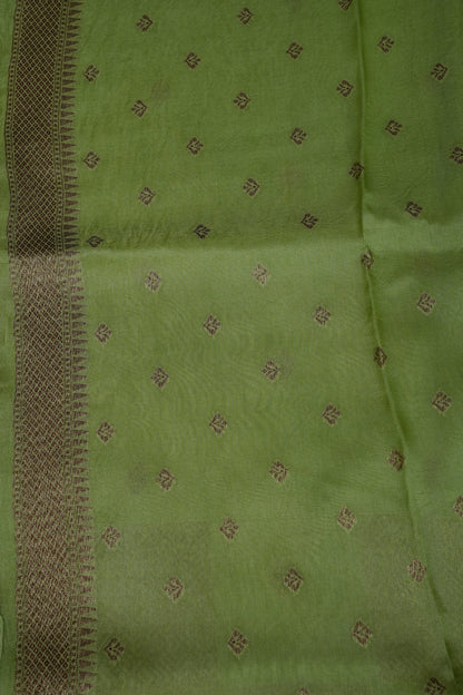 Parrot Green Semi Tussar Raw Silk Saree with Gold Woven Elegance