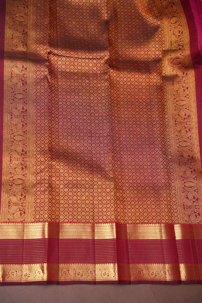 Pure Kanchipuram Silk Saree with Gold Zari Buttas & Rich Pallu - Rani Pink & Maroon