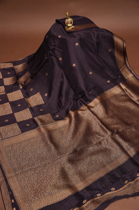 Coffee Brown Semi Tussar Raw Silk Saree with Gold Woven Elegance