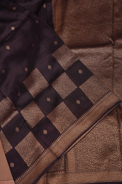 Coffee Brown Semi Tussar Raw Silk Saree with Gold Woven Elegance