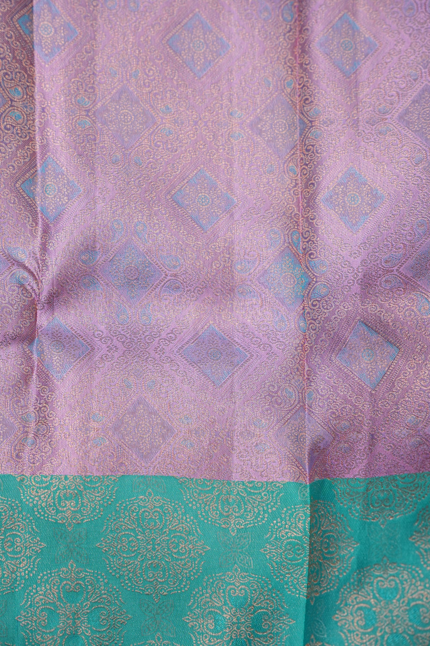 Pure Kanchipuram Fully Brocade Zari Silk Saree with Intricate Zari Weave - Aqua Green & Lavender