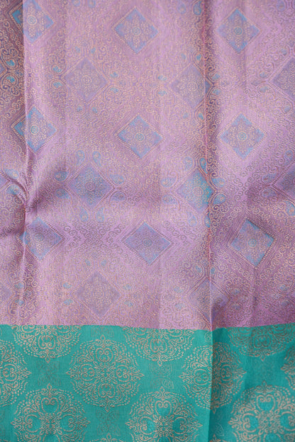 Pure Kanchipuram Fully Brocade Zari Silk Saree with Intricate Zari Weave - Aqua Green & Lavender