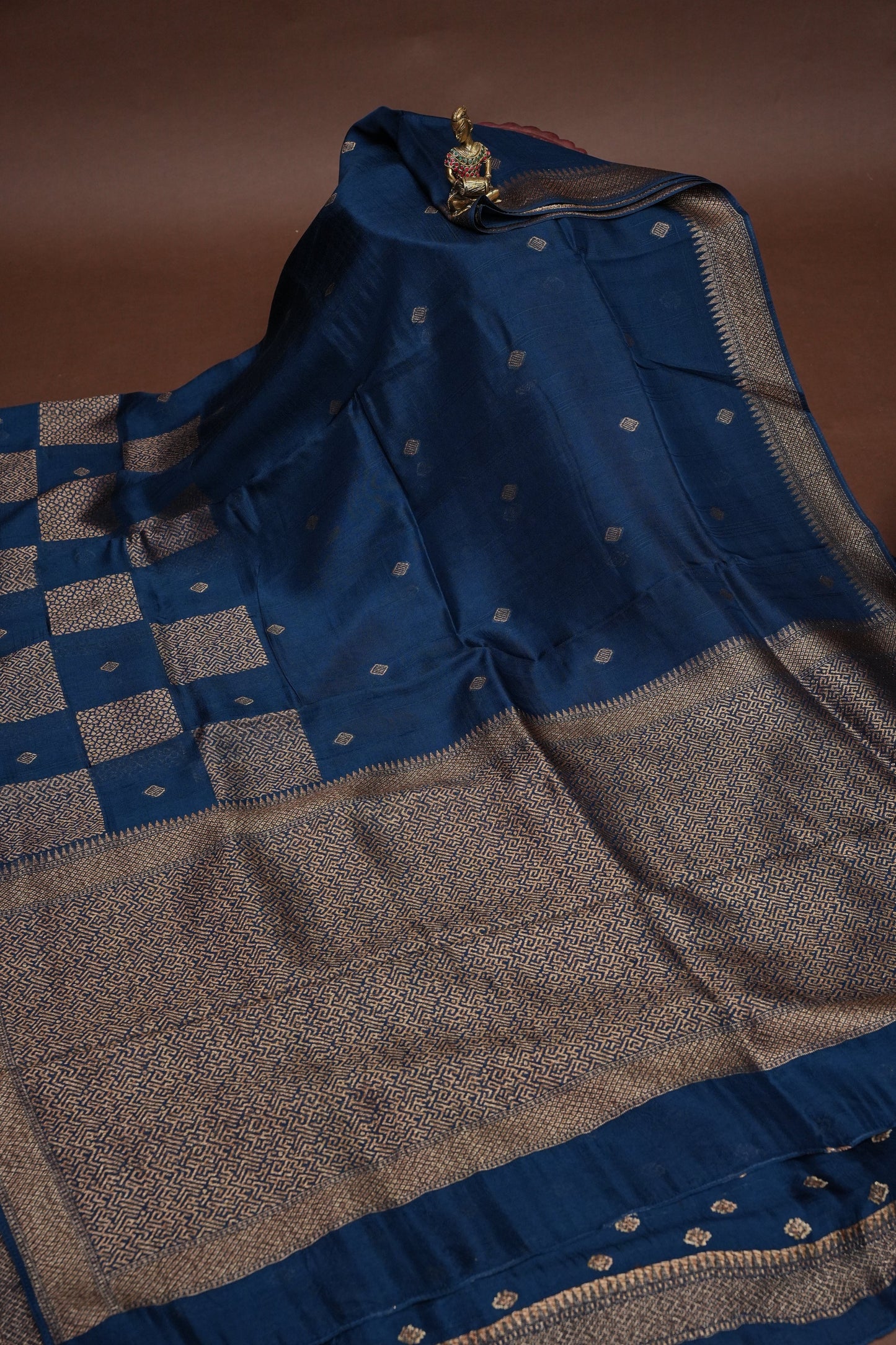 Teal Blue Semi Tussar Raw Silk Saree with Gold Woven Elegance