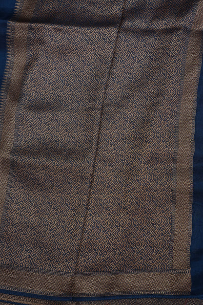 Teal Blue Semi Tussar Raw Silk Saree with Gold Woven Elegance