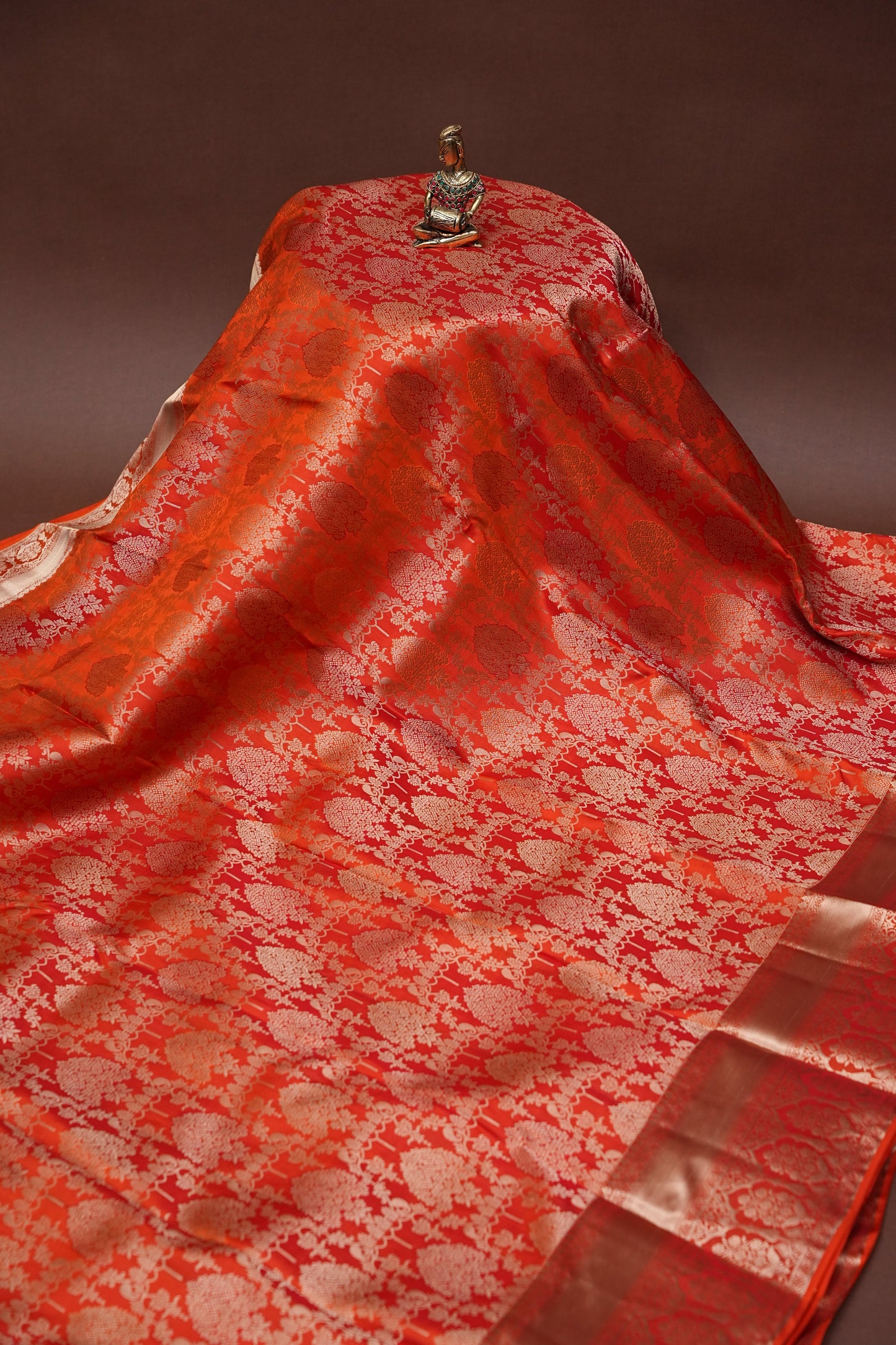 Pure Kanchipuram Silk Saree with Rich Gold Zari Weaving - Vibrant Coral Orange