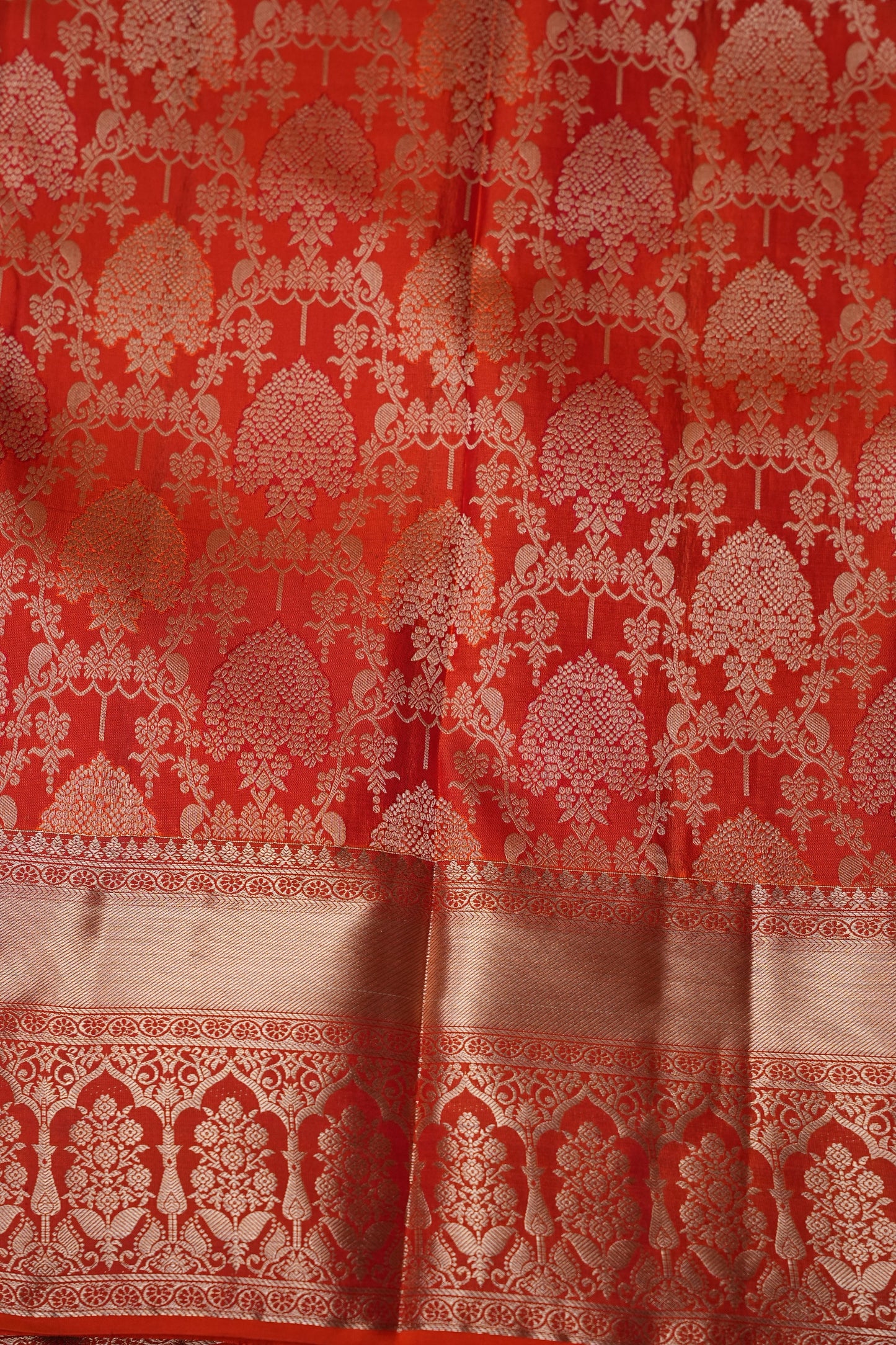 Pure Kanchipuram Silk Saree with Rich Gold Zari Weaving - Vibrant Coral Orange