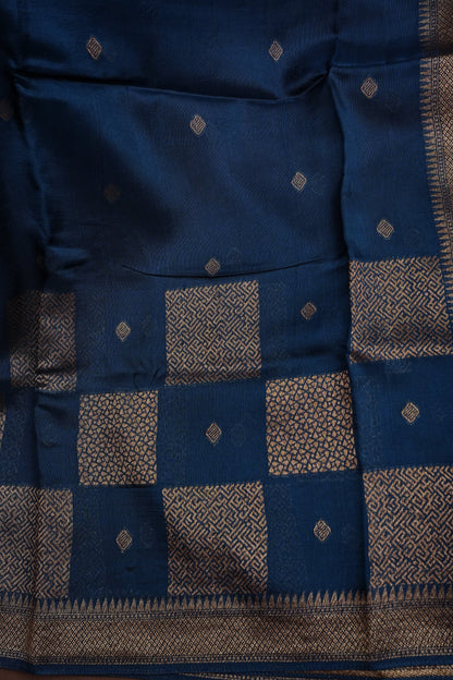Teal Blue Semi Tussar Raw Silk Saree with Gold Woven Elegance